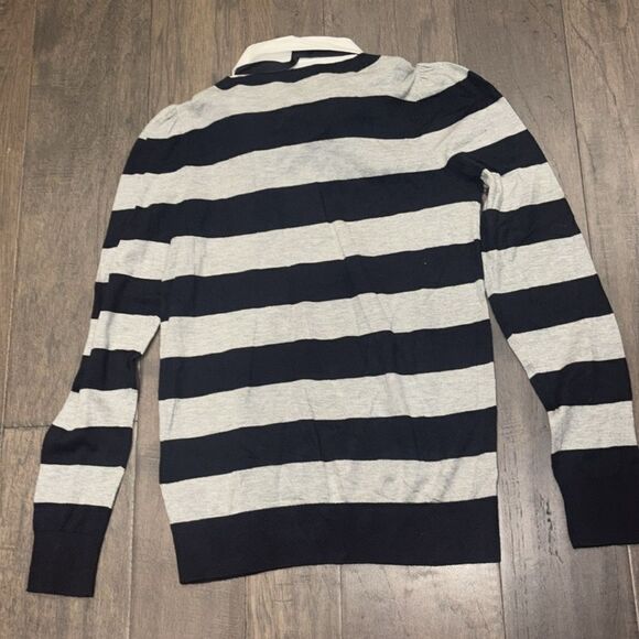 RALPH LAUREN Navy/Gray/White Layered-Look Tie-Neck Striped Sweater Sz S NWT - Picture 10 of 10